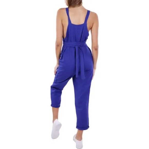 Anthropologie Maronie blue jumpsuit cotton with taper legs and tie belt - Picture 2 of 3